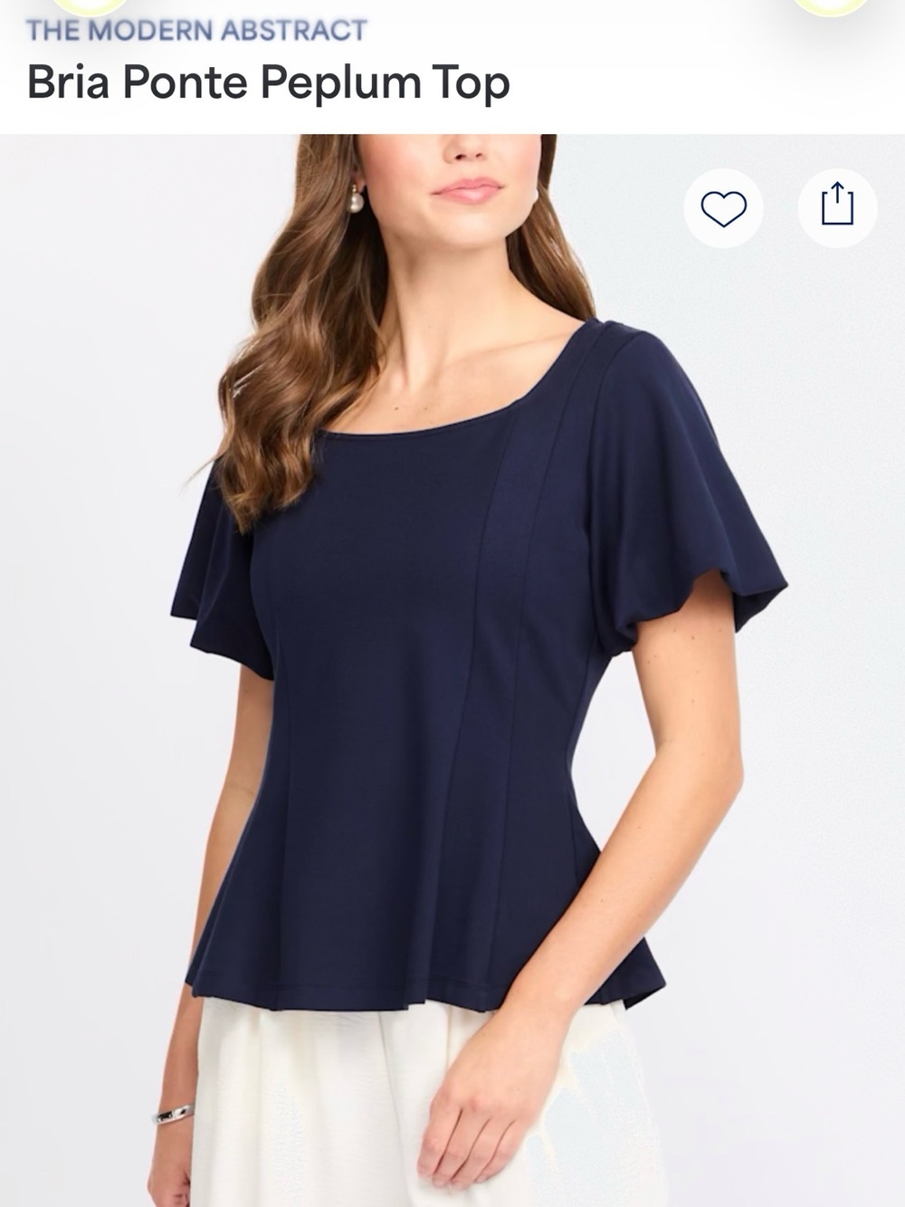 The Modern Abstract  Navy Ponte Peplum Top with Flutter Sleeves